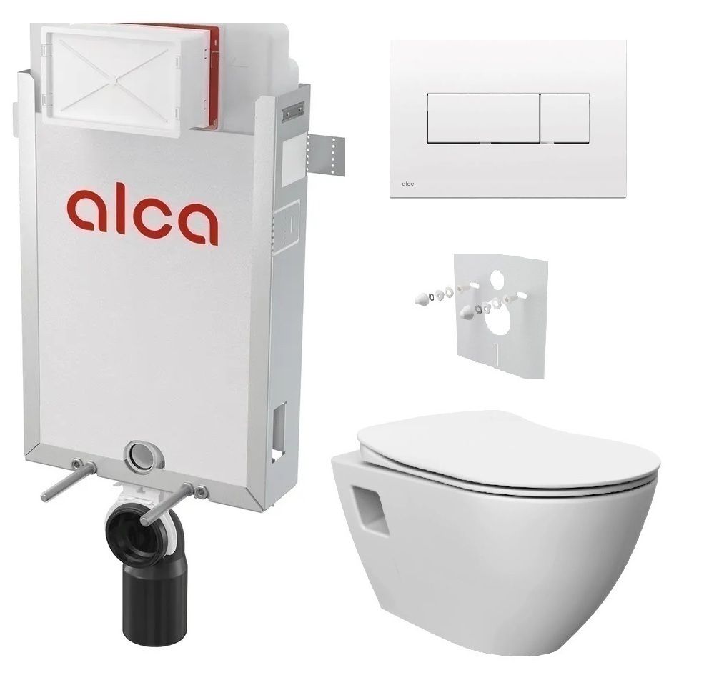Alcadrain Set modul na stenu, WC Urban Rimless, sedadlo s tlačidlom, biela M370 KAE027