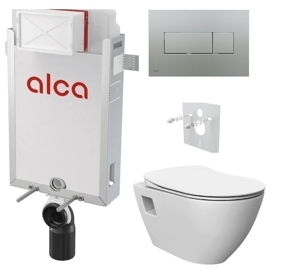 Alcadrain Set modul na stenu, WC Urban Rimless, sedadlo s tlačidlom, chróm matný M372 KAE028