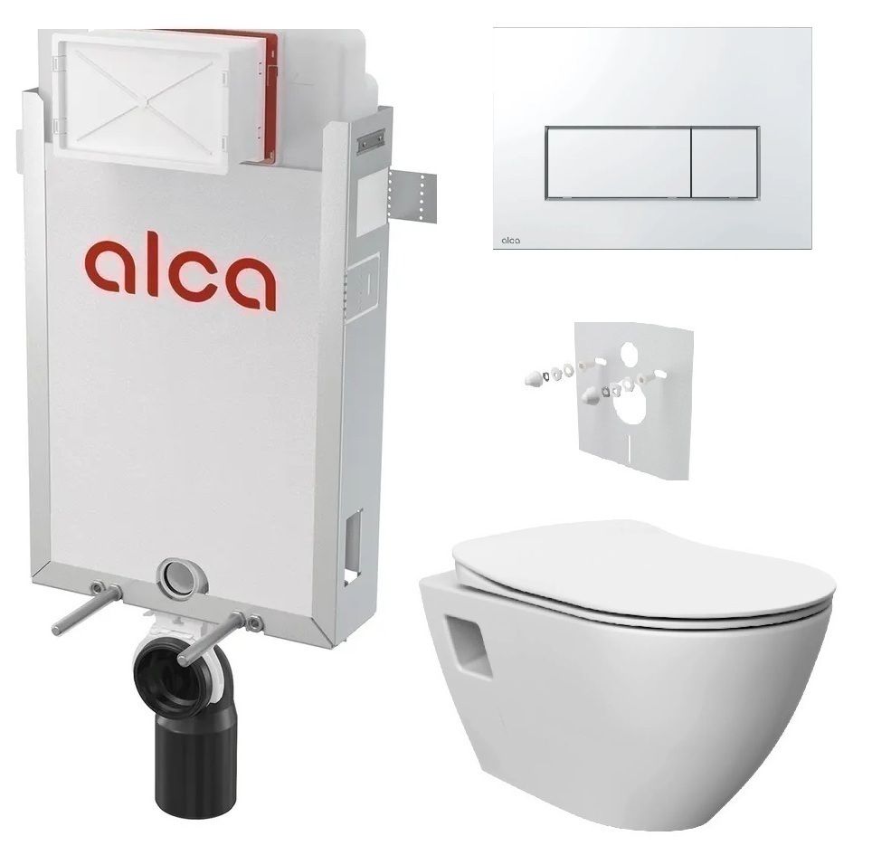 Alcadrain Set modul na stenu, WC Urban Rimless, sedadlo s tlačidlom, chróm lesk M571 KAE032