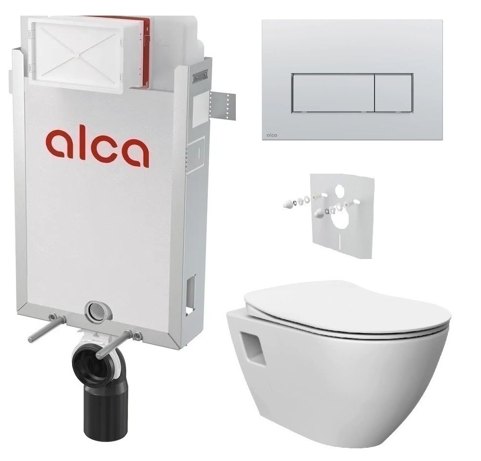 Alcadrain Set modul na stenu, WC Urban Rimless, sedadlo s tlačidlom, chróm matný M572 KAE033