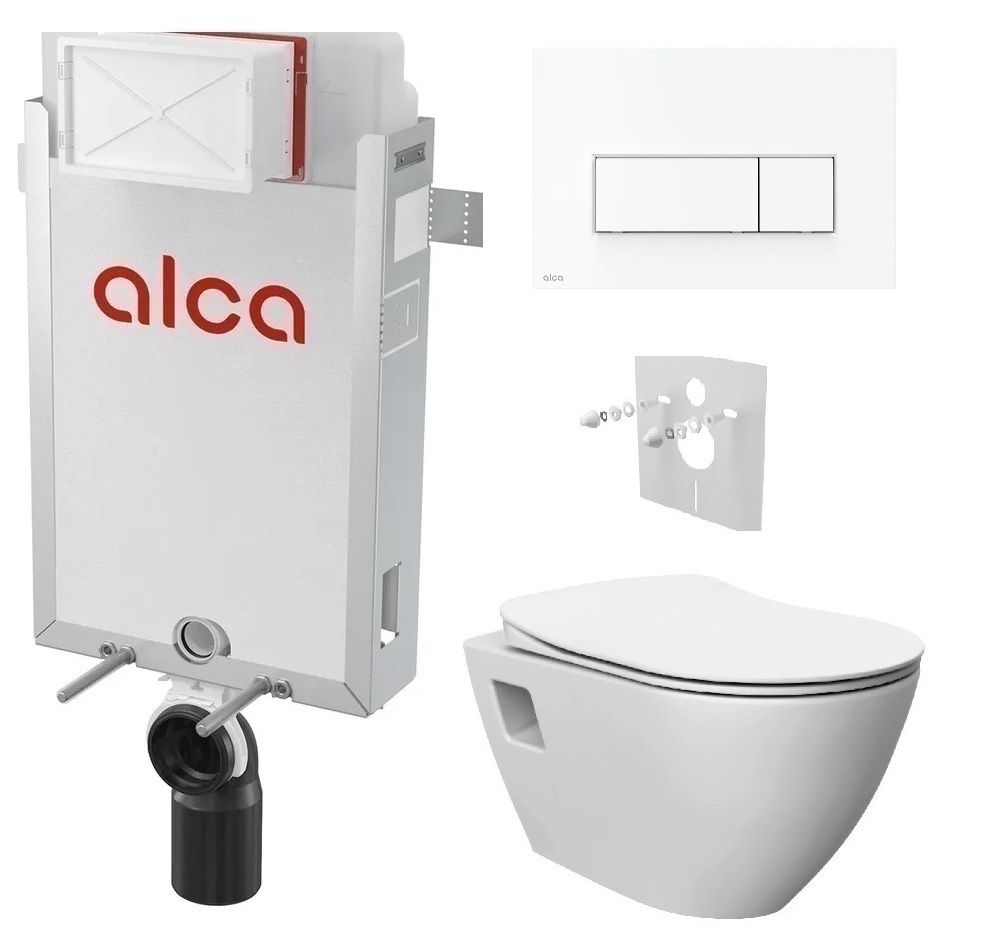 Alcadrain Set modul na stenu, WC Urban Rimless, sedadlo s tlačidlom, biela matná M576 KAE034
