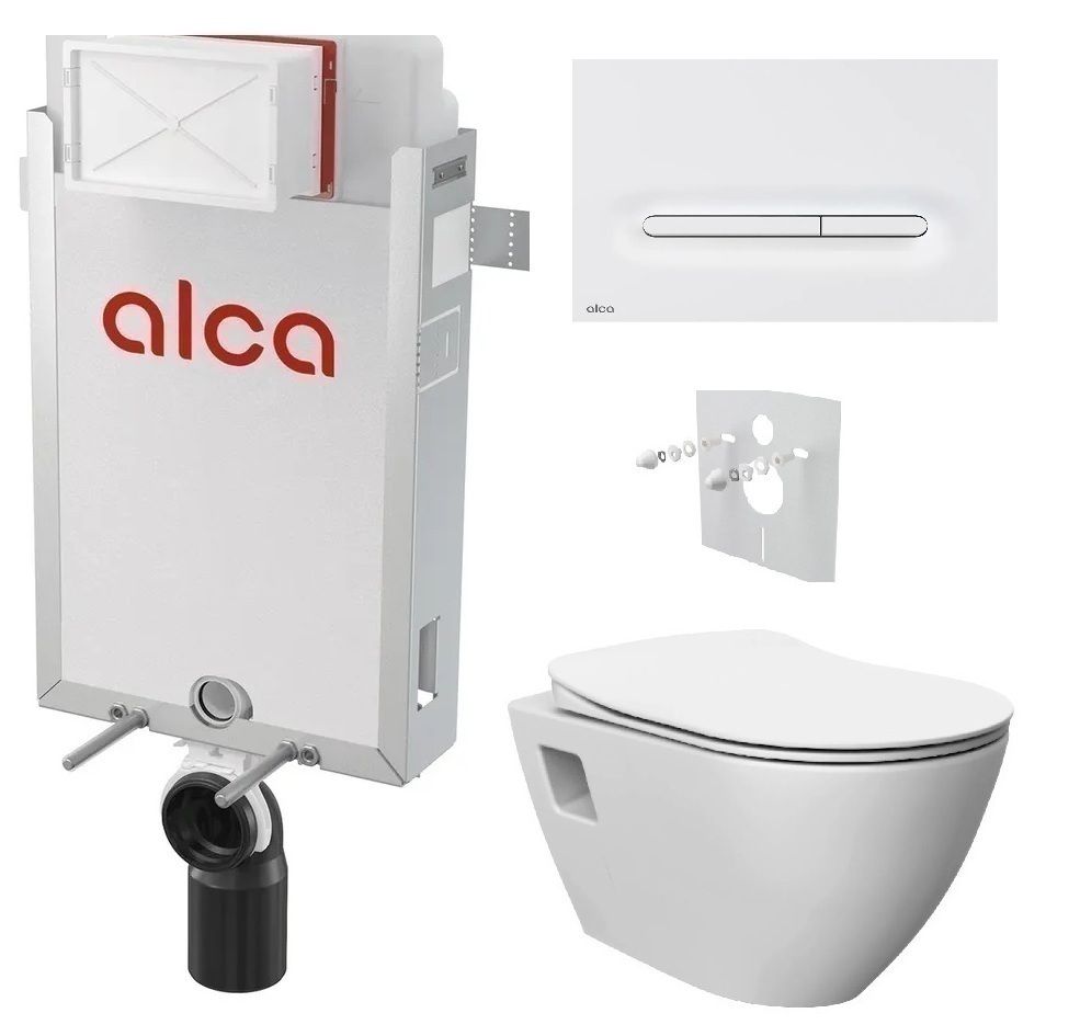 Alcadrain Set modul na stenu, WC Urban Rimless, sedadlo s tlačidlom, biela matná M1876 KAE035