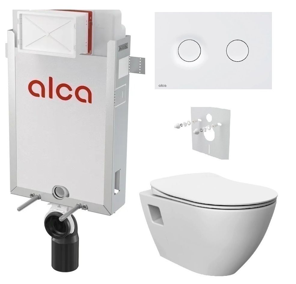 Alcadrain Set modul na stenu, WC Urban Rimless, sedadlo s tlačidlom, biela matná M1976 KAE037