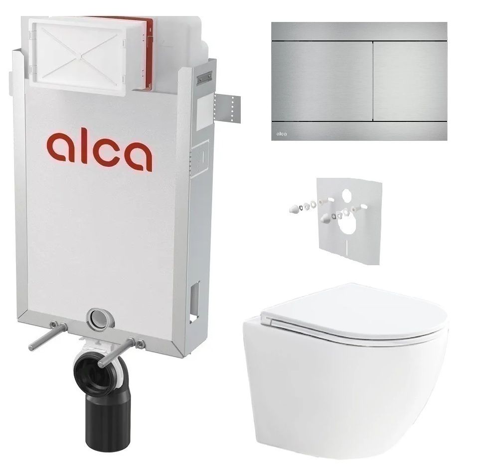 Alcadrain Set modul na stenu, WC Urban Vortex, sedadlo s tlačidlom nerez FUN-INOX KAE042