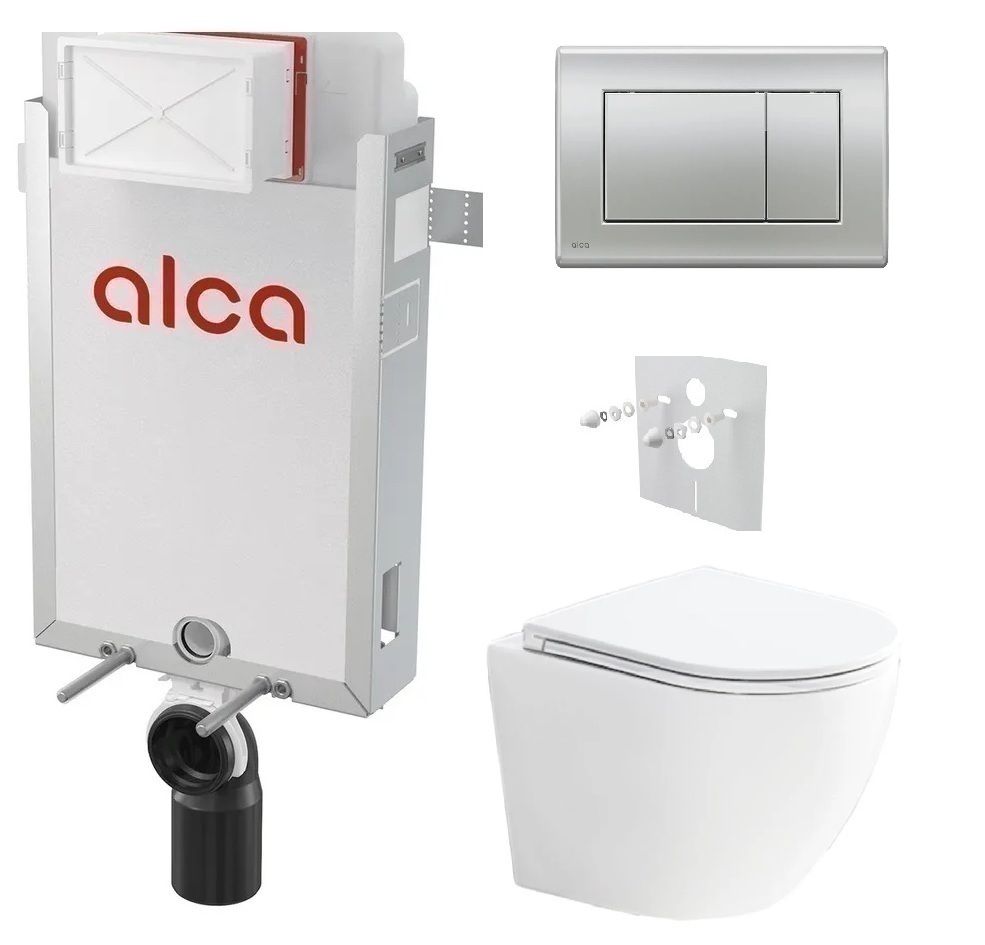 Alcadrain Set modul na stenu, WC Urban Vortex, sedadlo s tlačidlom, chrom mat M272 KAE045