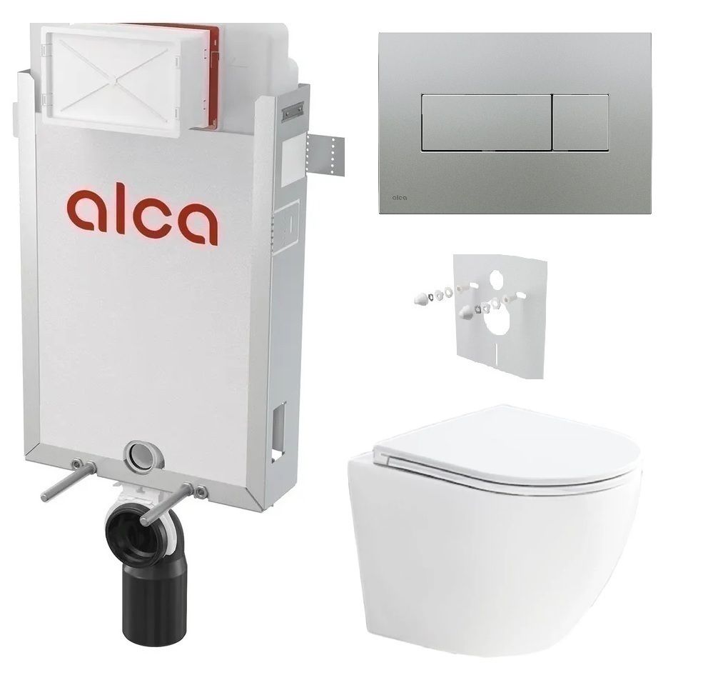 Alcadrain Set modul na stenu, WC Urban Vortex, sedadlo s tlačidlom, chrom mat M372 KAE047