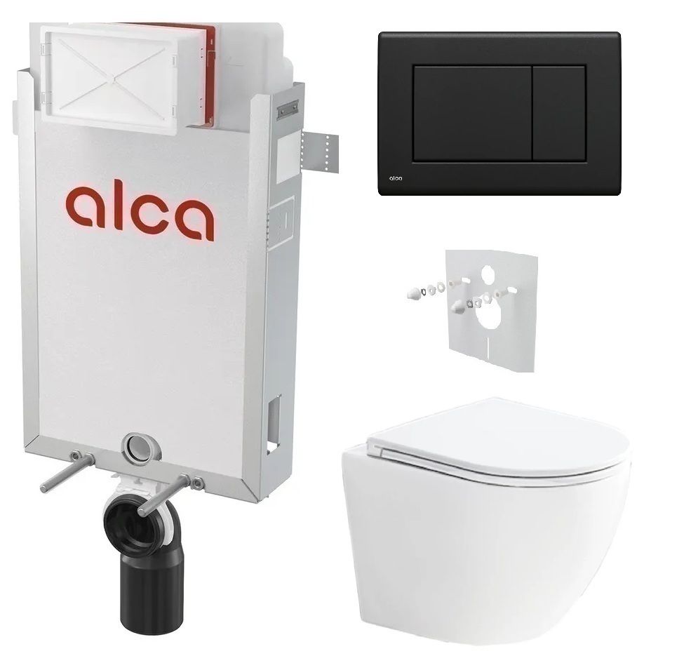 Alcadrain Set modul na stenu, WC Urban Vortex, sedadlo s tlačidlom, čierna mat M278 KAE048