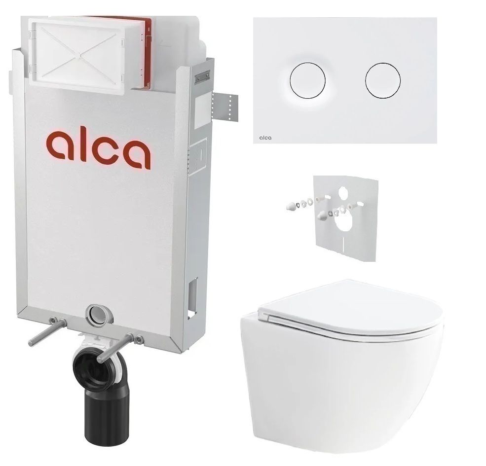 Alcadrain Set modul na stenu, WC Urban Vortex, sedadlo s tlačidlom, biela mat M1976 KAE056