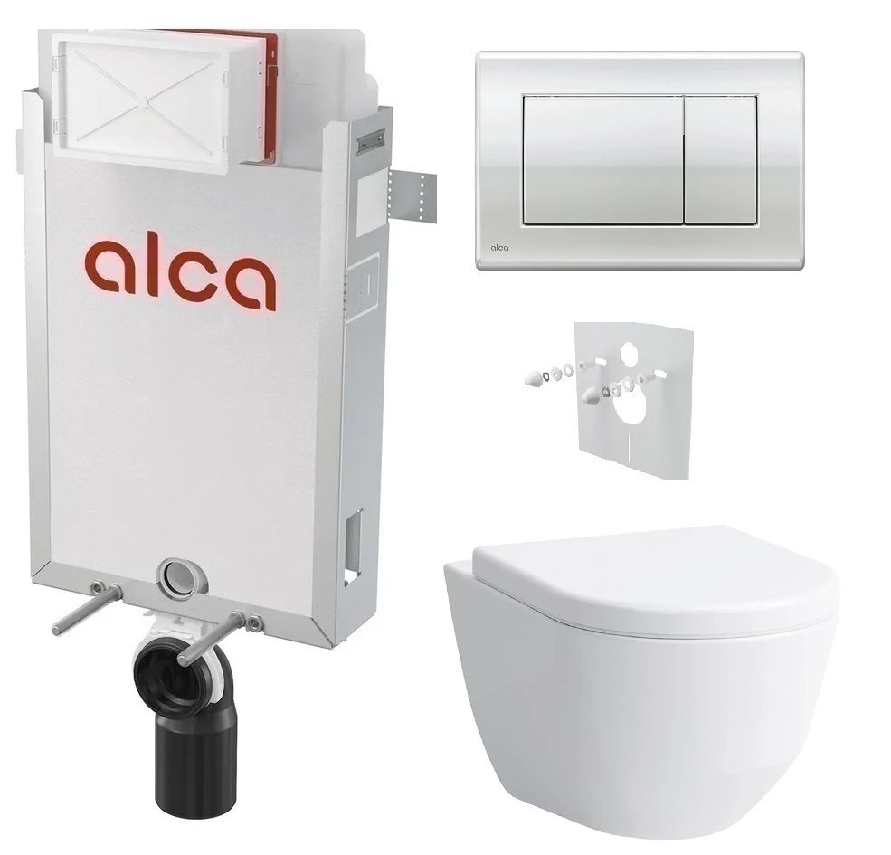 Alcadrain Set modul na stenu, WC Pro, sedadlo s tlačidlom, chrom lesk M271 KAE058