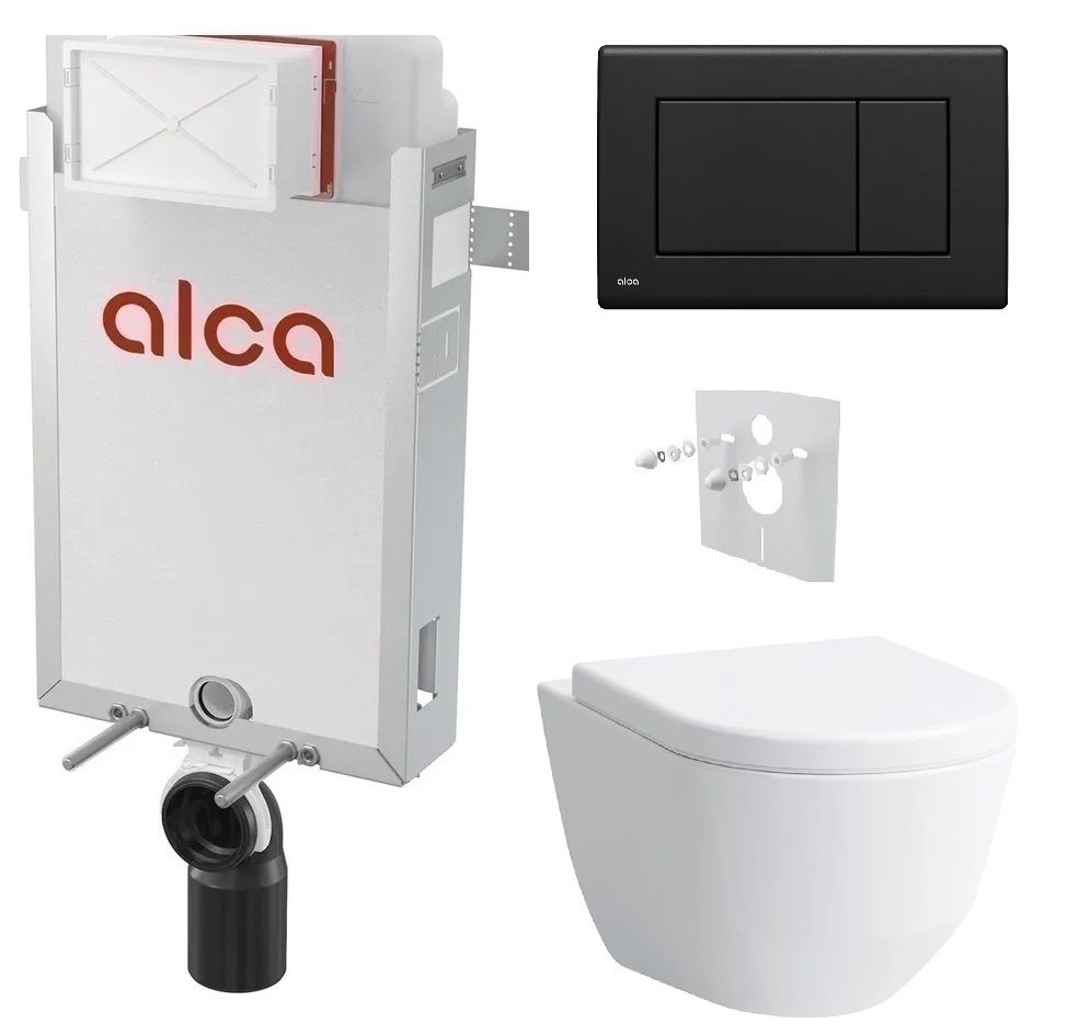Alcadrain Set modul na stenu, WC Pro, sedadlo s tlačidlom, čierna mat M278 KAE067