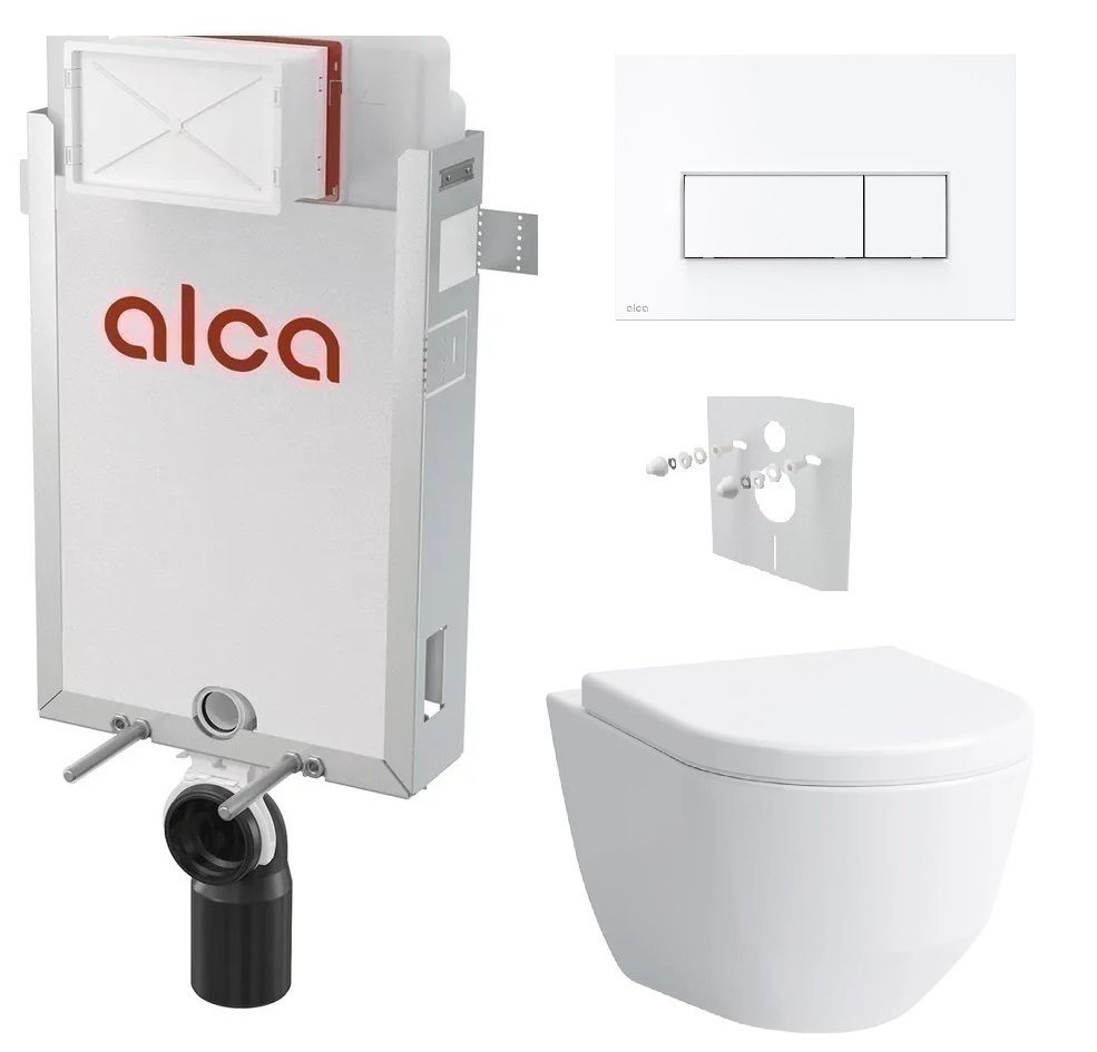 Alcadrain Set modul na stenu, WC Pro, sedadlo s tlačidlom, biely lesk M570 KAE069