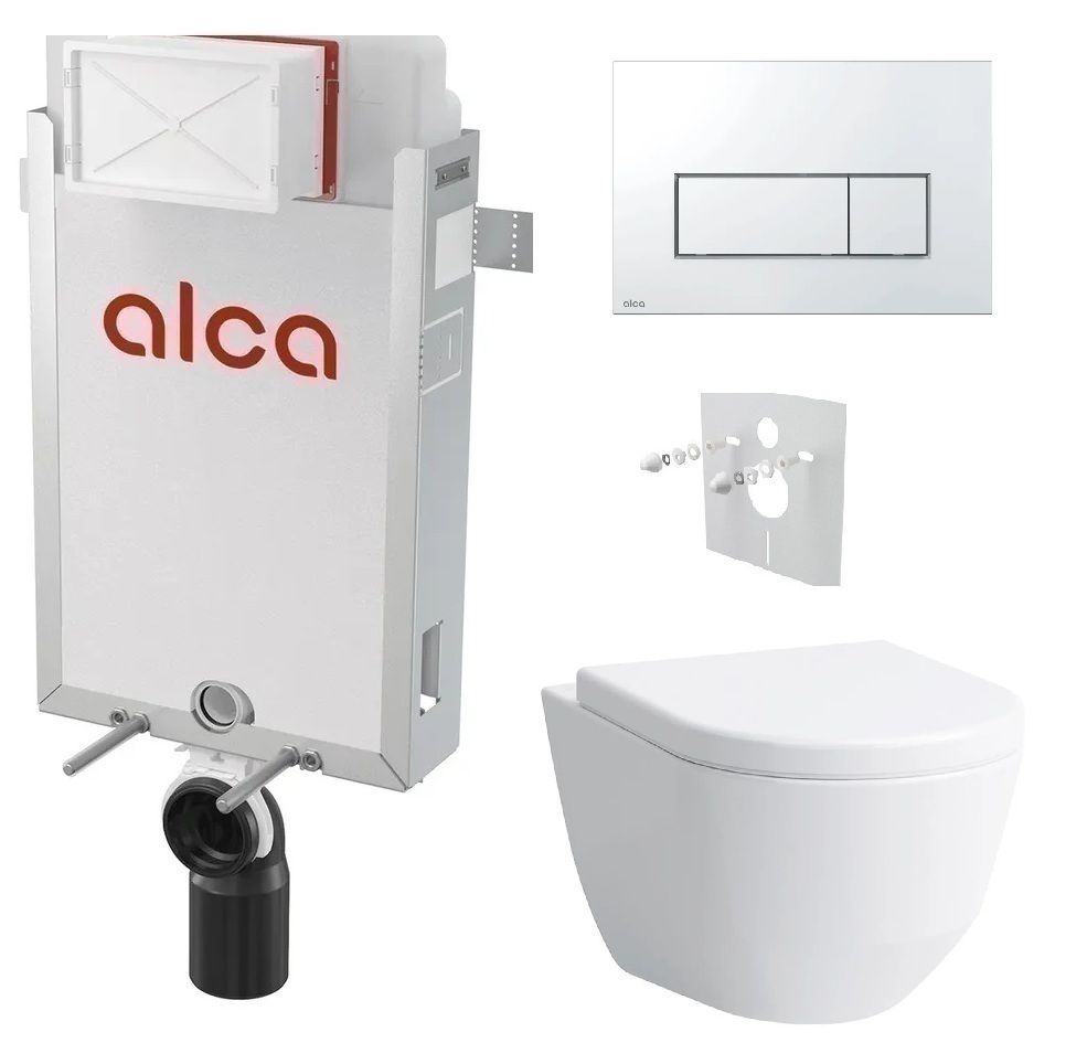 Alcadrain Set modul na stenu, WC Pro, sedadlo s tlačidlom, chrom lesk M571 KAE070