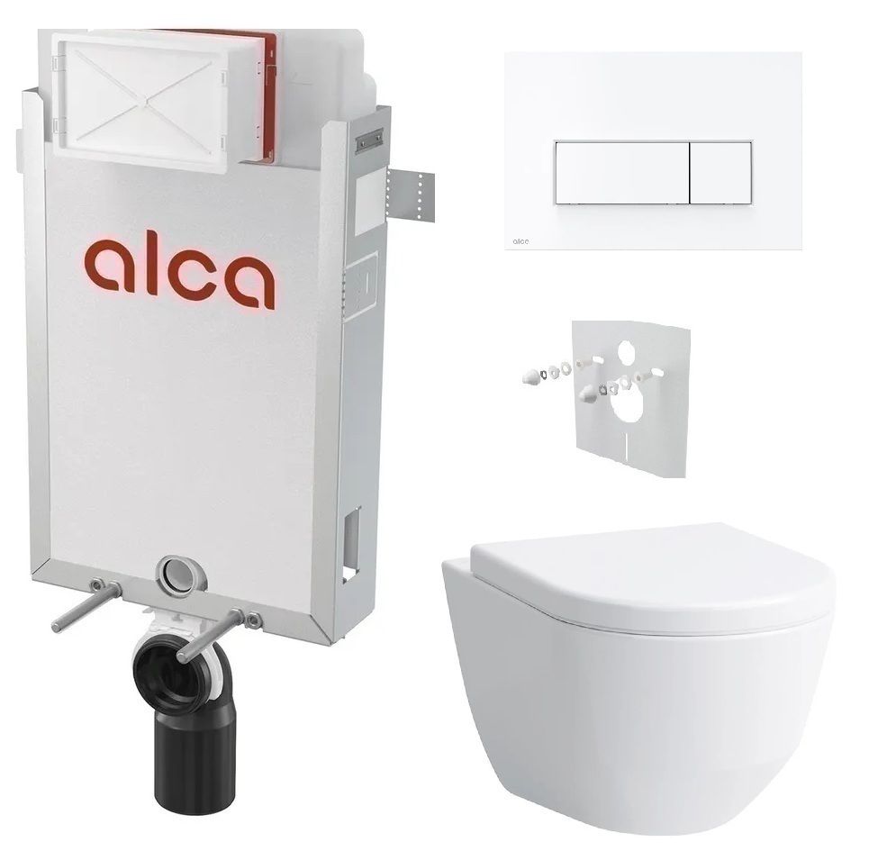 Alcadrain Set modul na stenu, WC Pro, sedadlo s tlačidlom, biela mat M576 KAE072