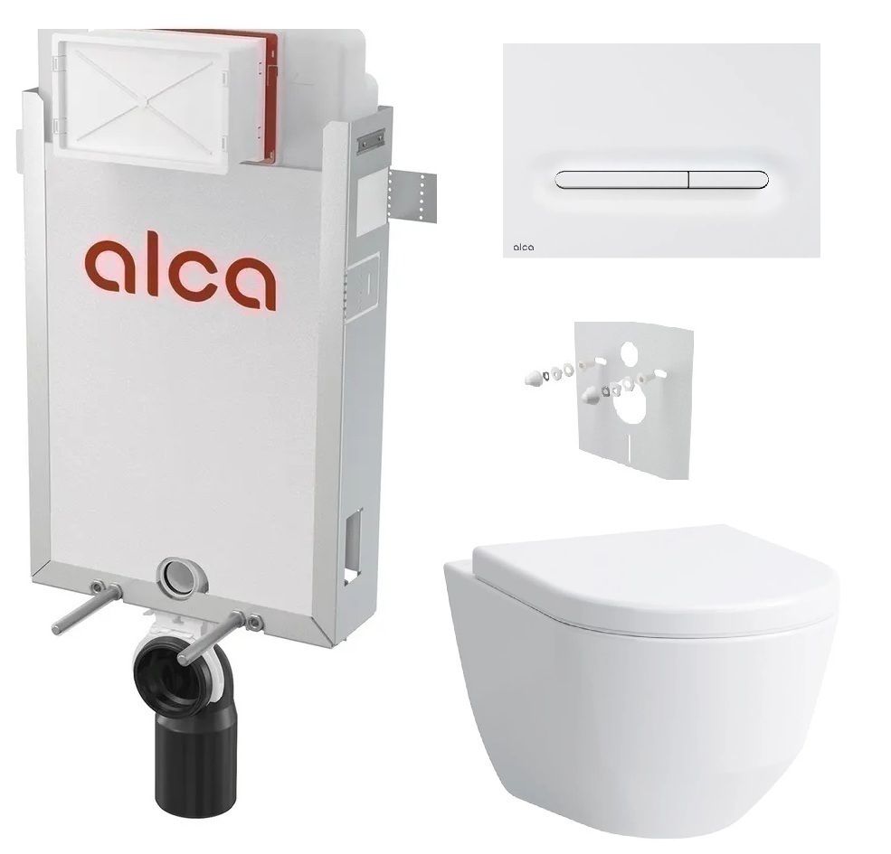 Alcadrain Set modul na stenu, WC Pro, sedadlo s tlačidlom, biela mat M1876 KAE073