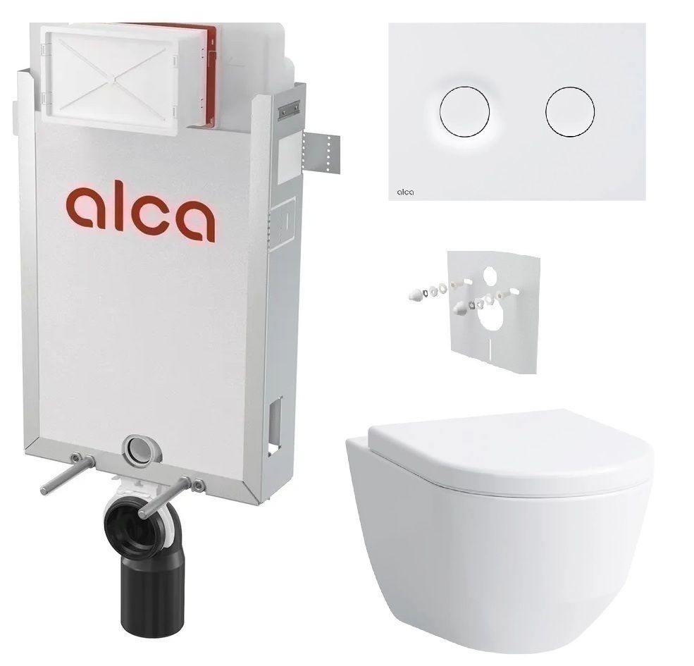 Alcadrain Set modul na stenu, WC Pro, sedadlo s tlačidlom, biela mat M1976 KAE075
