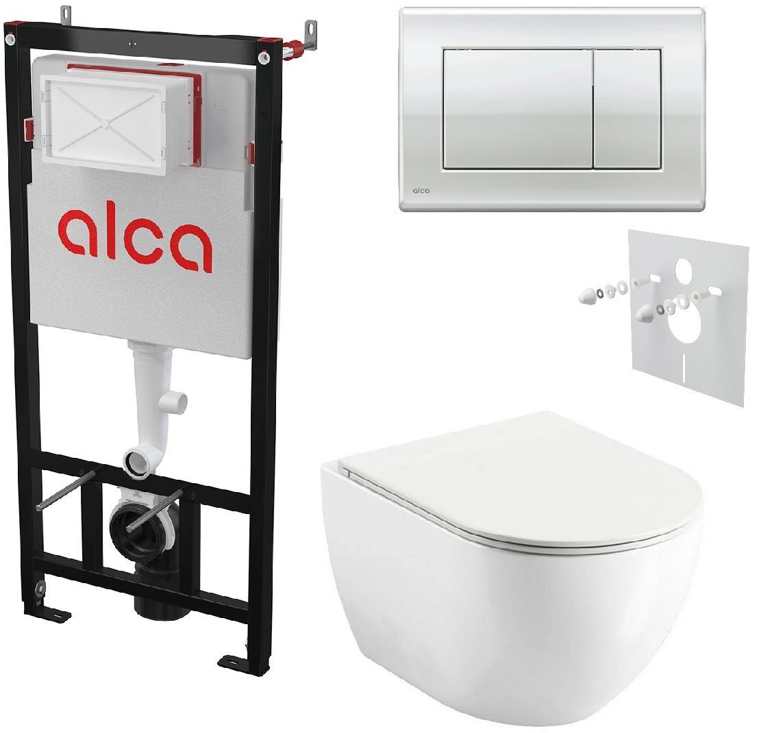 Alcadrain Set modulu do sadrokartónu, WC EBS Urban City, sedadlá a tlačidlá M271, chrom lesk M271