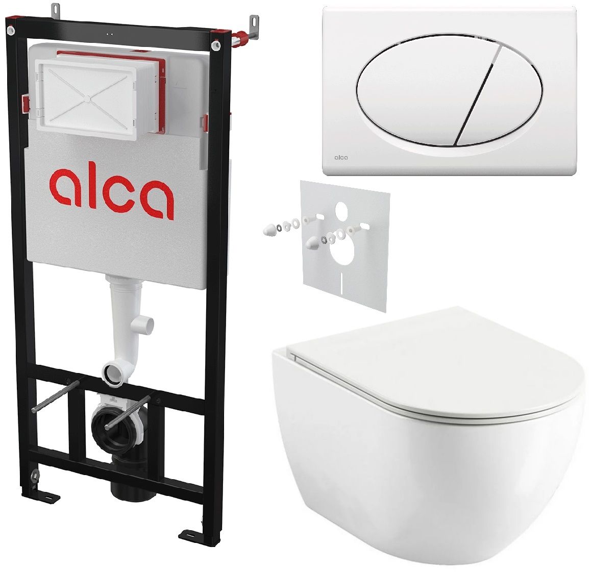 Alcadrain Set modulu do sádrokartonu, WC Urban City, sedátka a tlačítka M70, bílá