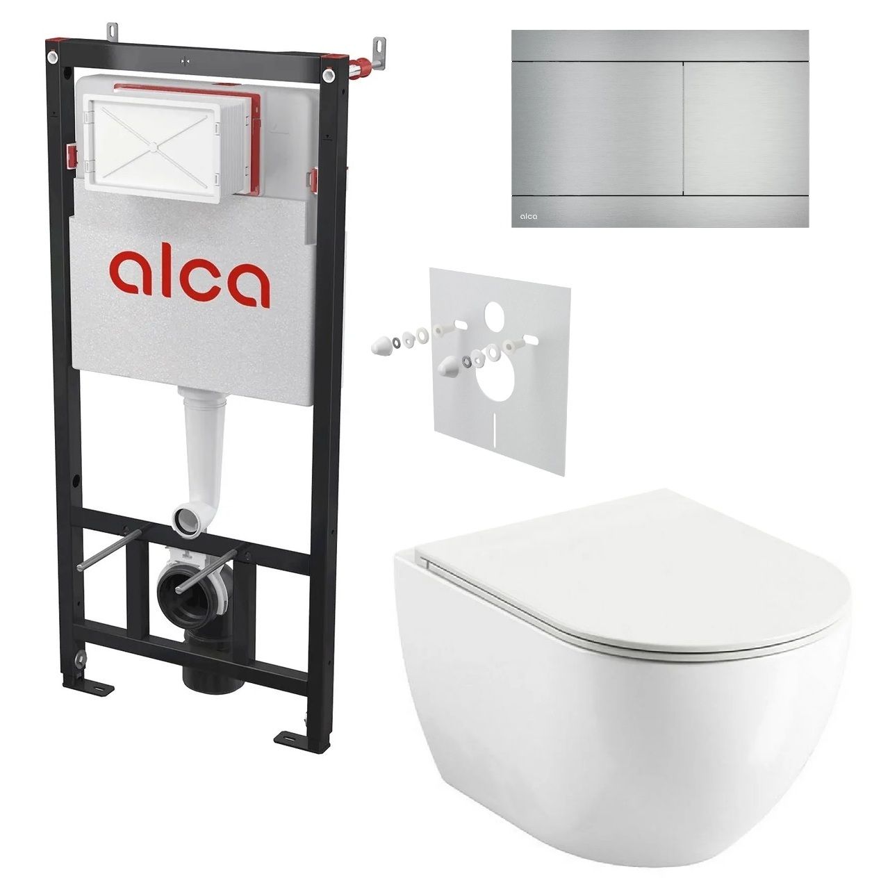Alcadrain Set modulu do sadrokartónu, WC Urban City, doska a tlačidlo FUN-INOX