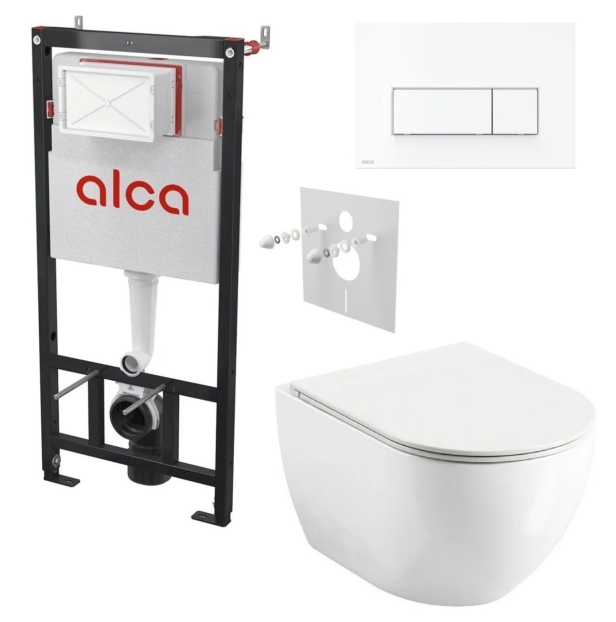 Alcadrain Set modulu do sadrokartónu, WC Urban City, doska a tlačidlo, biela lesklá M570