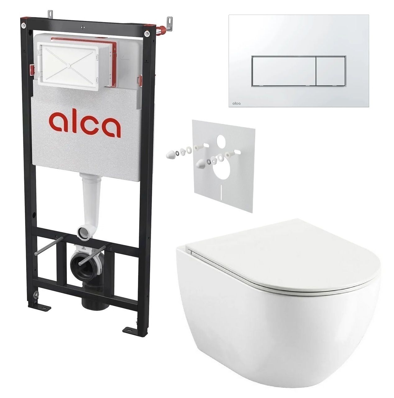 Alcadrain Set modulu do sadrokartónu, WC Urban City, doska a tlačidlo, chróm lesklá M571