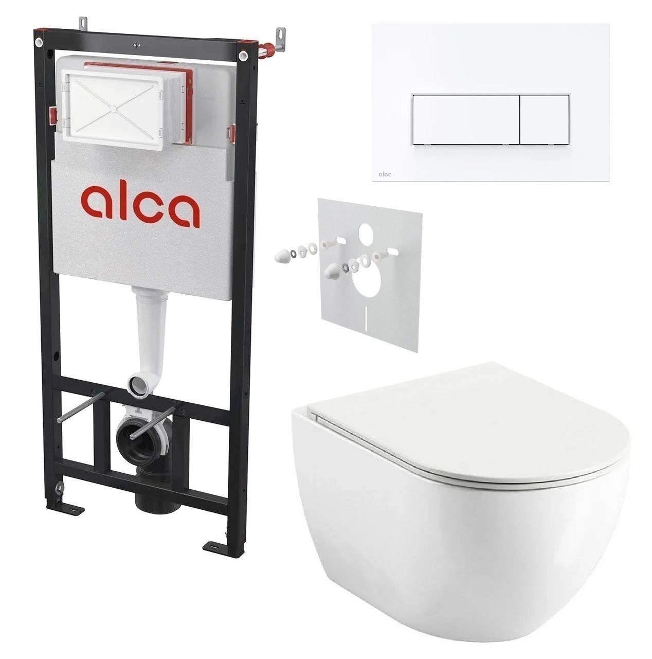 Alcadrain Set modulu do sadrokartónu, WC Urban City, doska a tlačidlo, biela matná M576