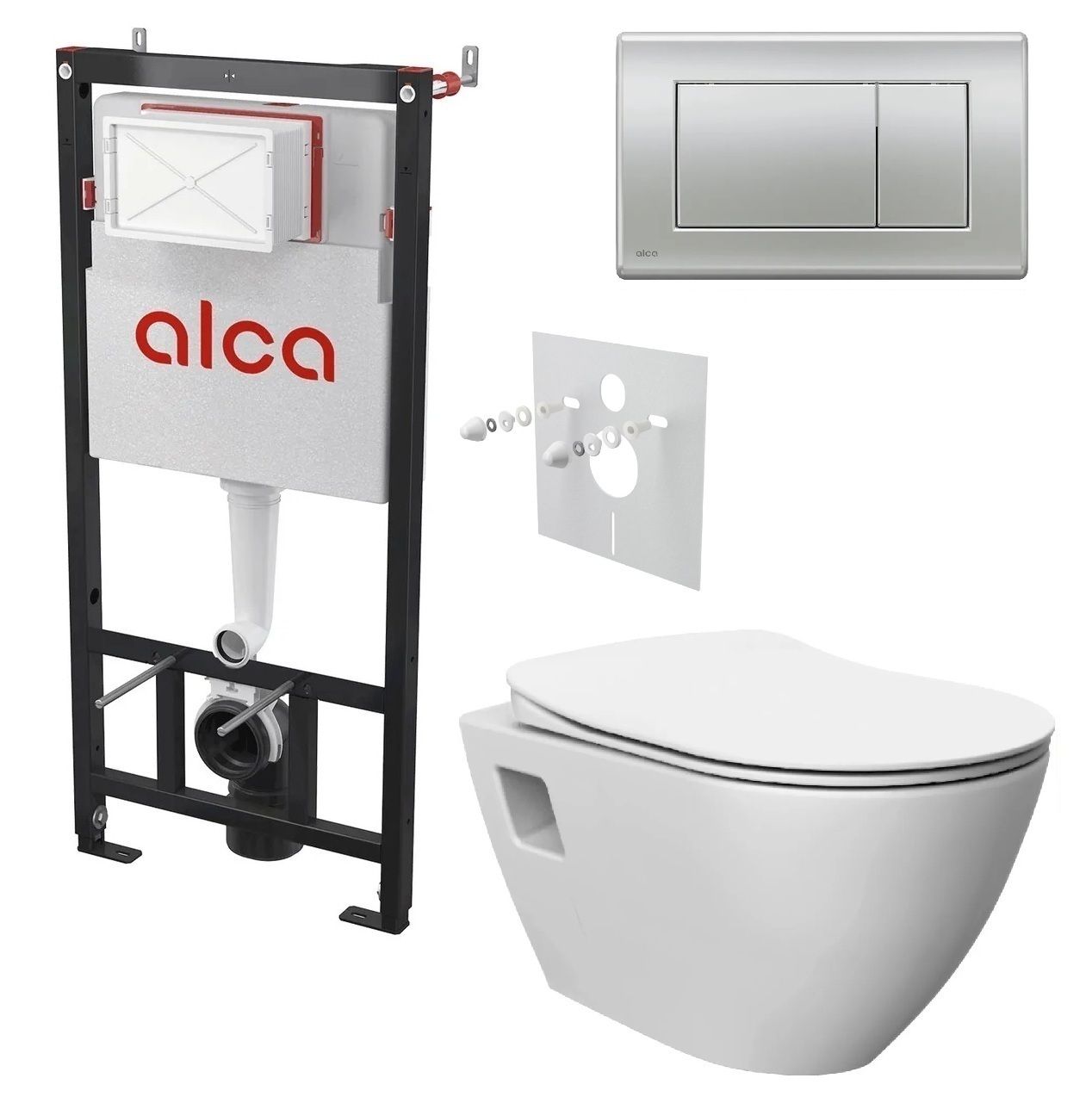 Alcadrain Set modulu do sadrokartónu, WC Urban Rimless, doska a tlačidla chróm matná M272
