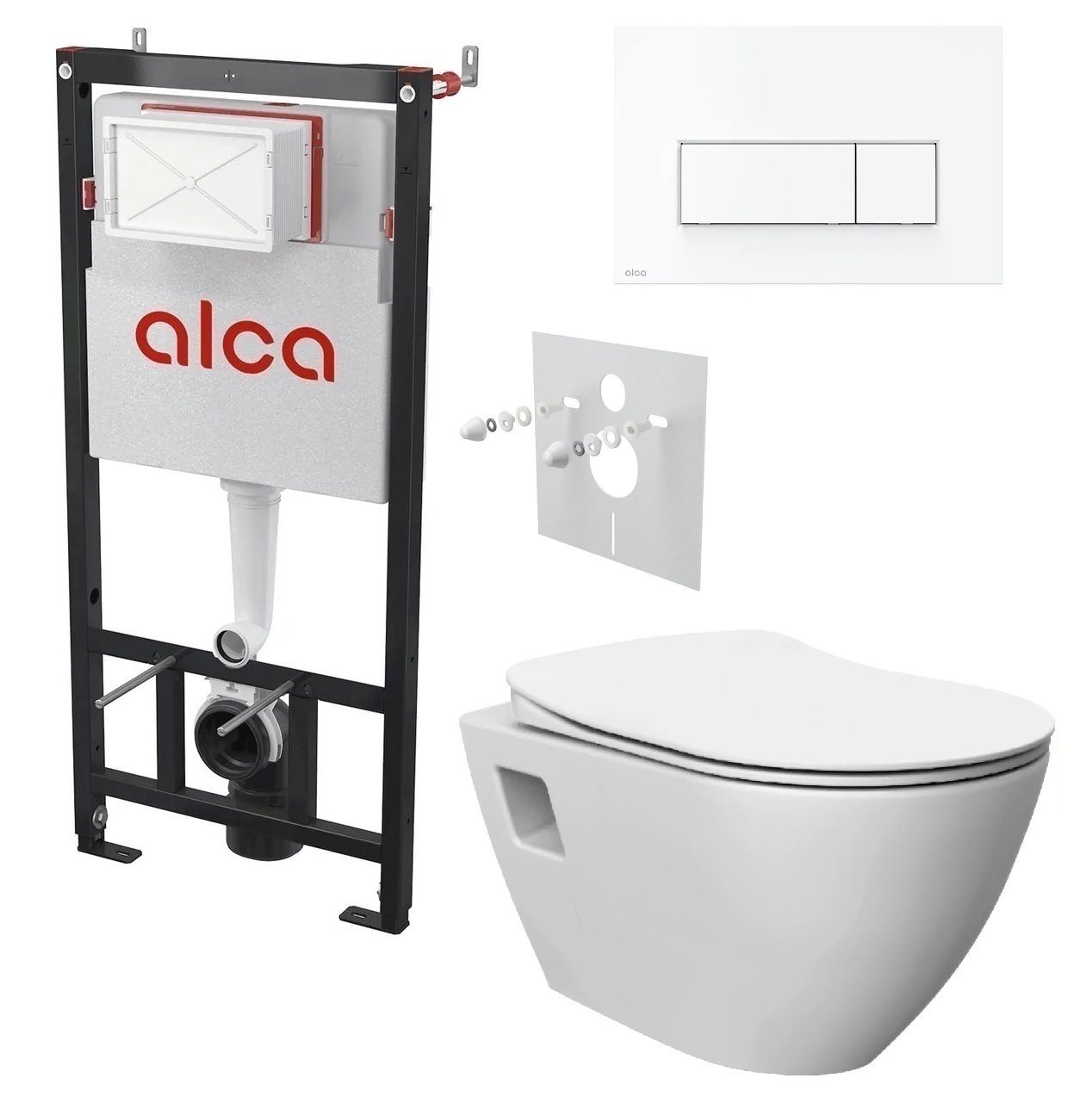 Alcadrain Set modulu do sadrokartónu, WC Urban Rimless, doska a tlačidla biela lesk M570