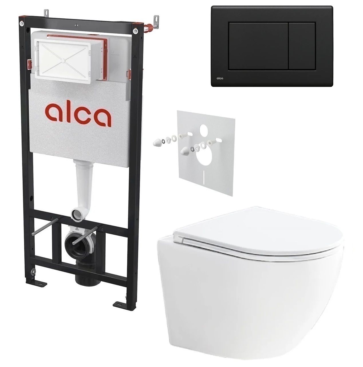 Alcadrain Set modulu do sadrokartónu, WC Urban Vort, doska a tlačidlo, čierna matná M278