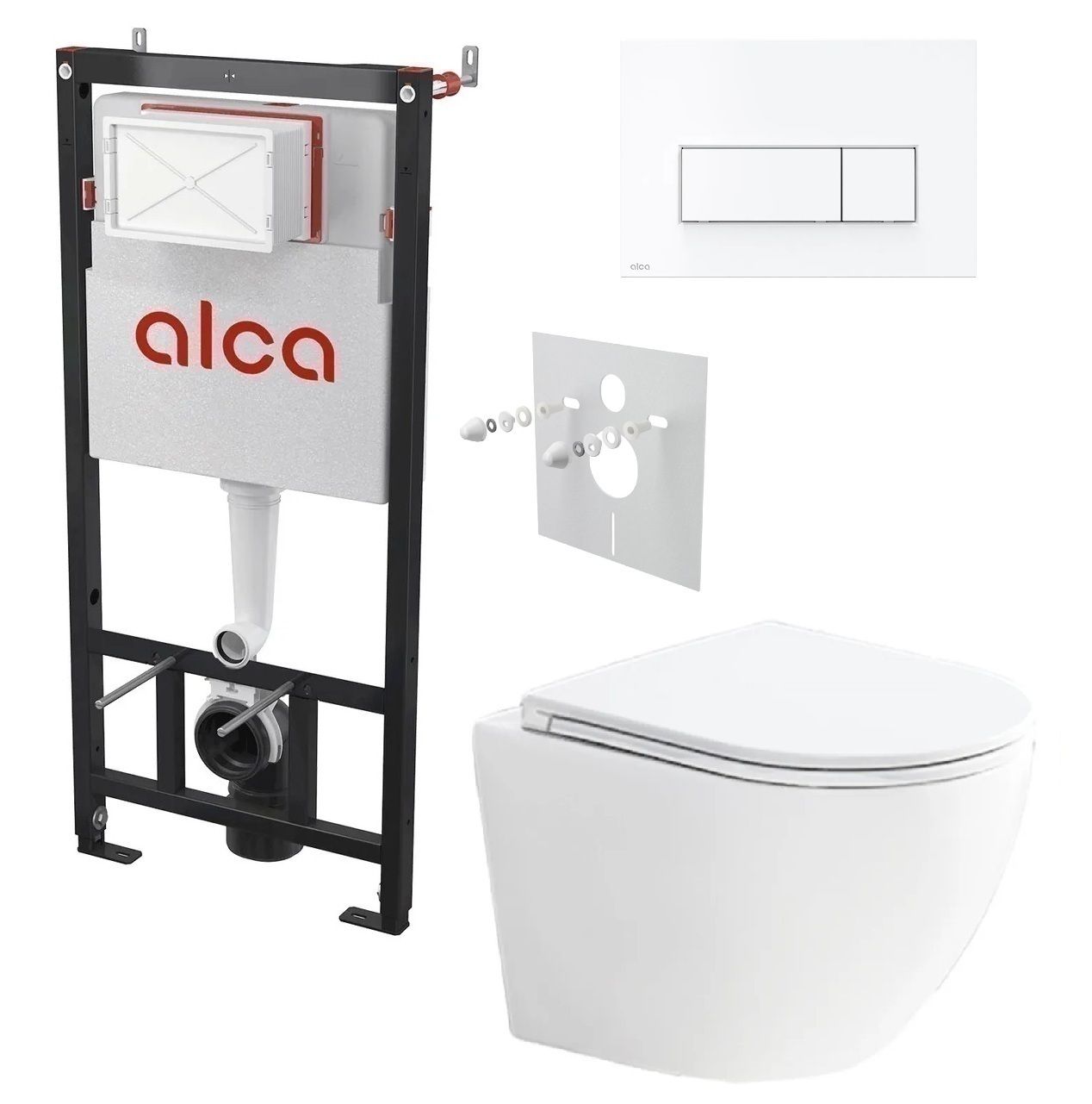 Alcadrain Set modulu do sadrokartónu, WC Urban Vort, doska a tlačidlo, biela matná M576