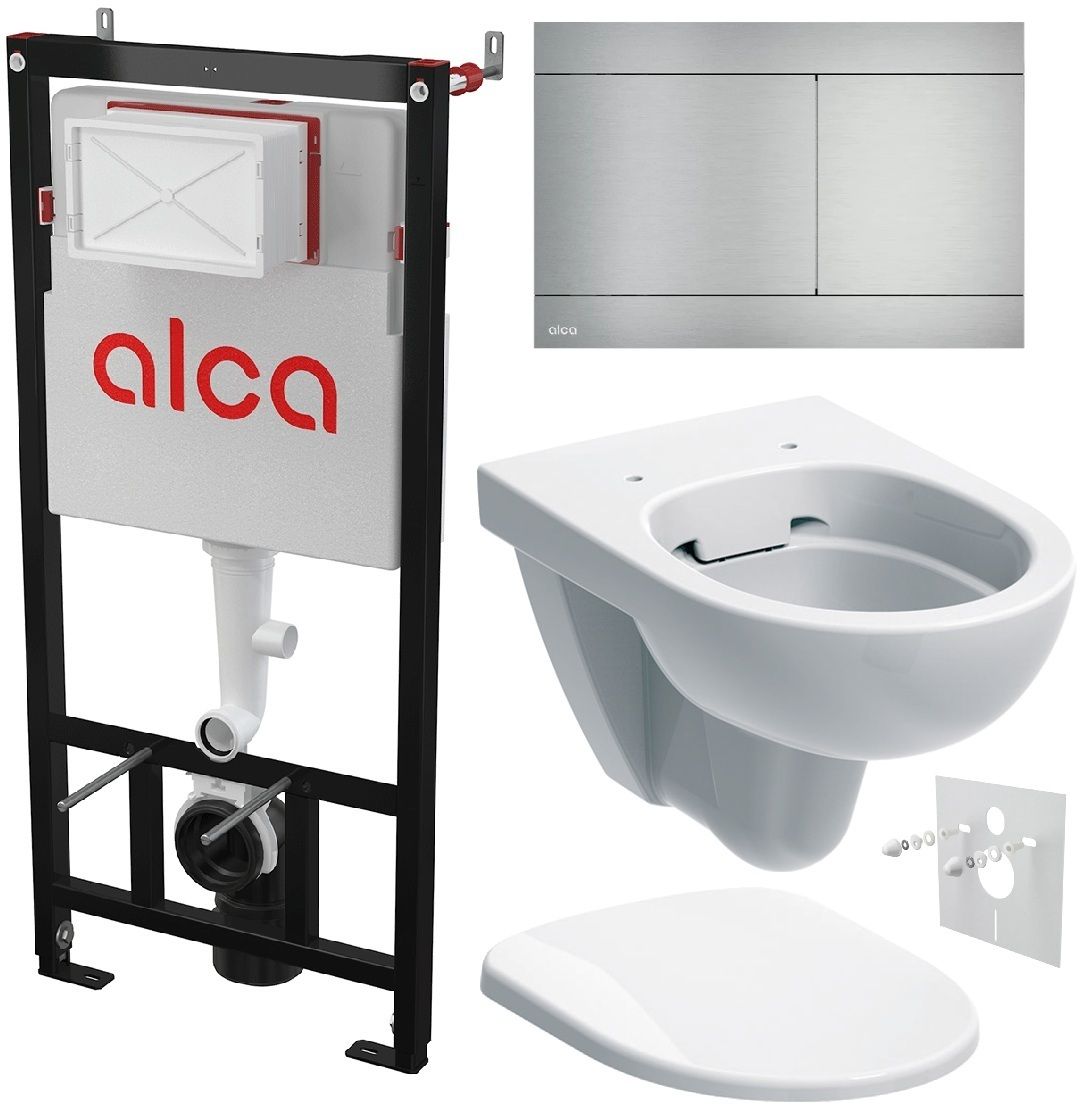 Alcadrain Set modulu do sadrokartónu, WC Geberit Selnova, doska a tlačidlo FUN-INOX, nerezové