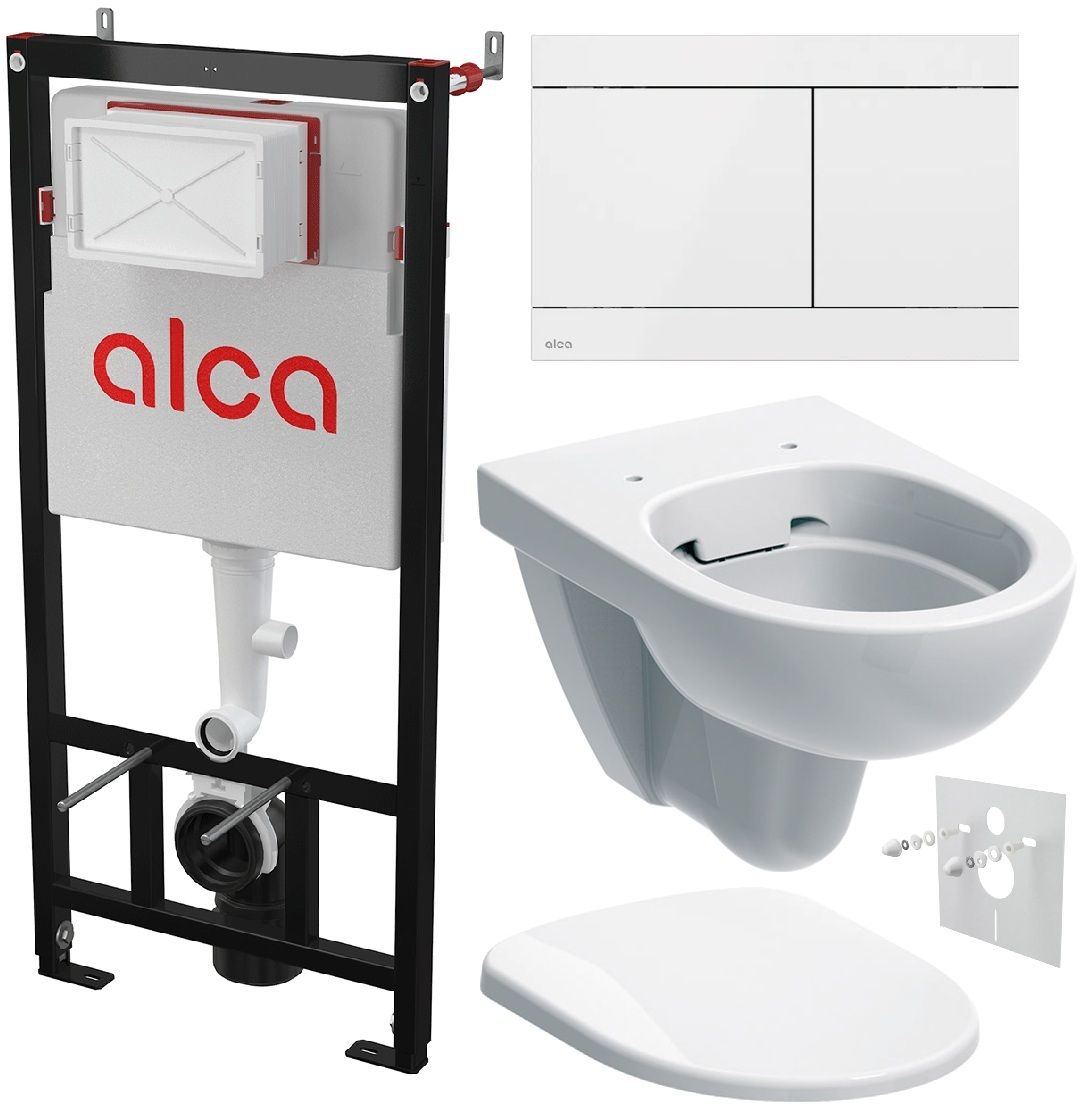 Alcadrain Set modulu do sadrokartónu, WC Geberit Selnova, doska a tlačidlo FUN-WHITE, biela
