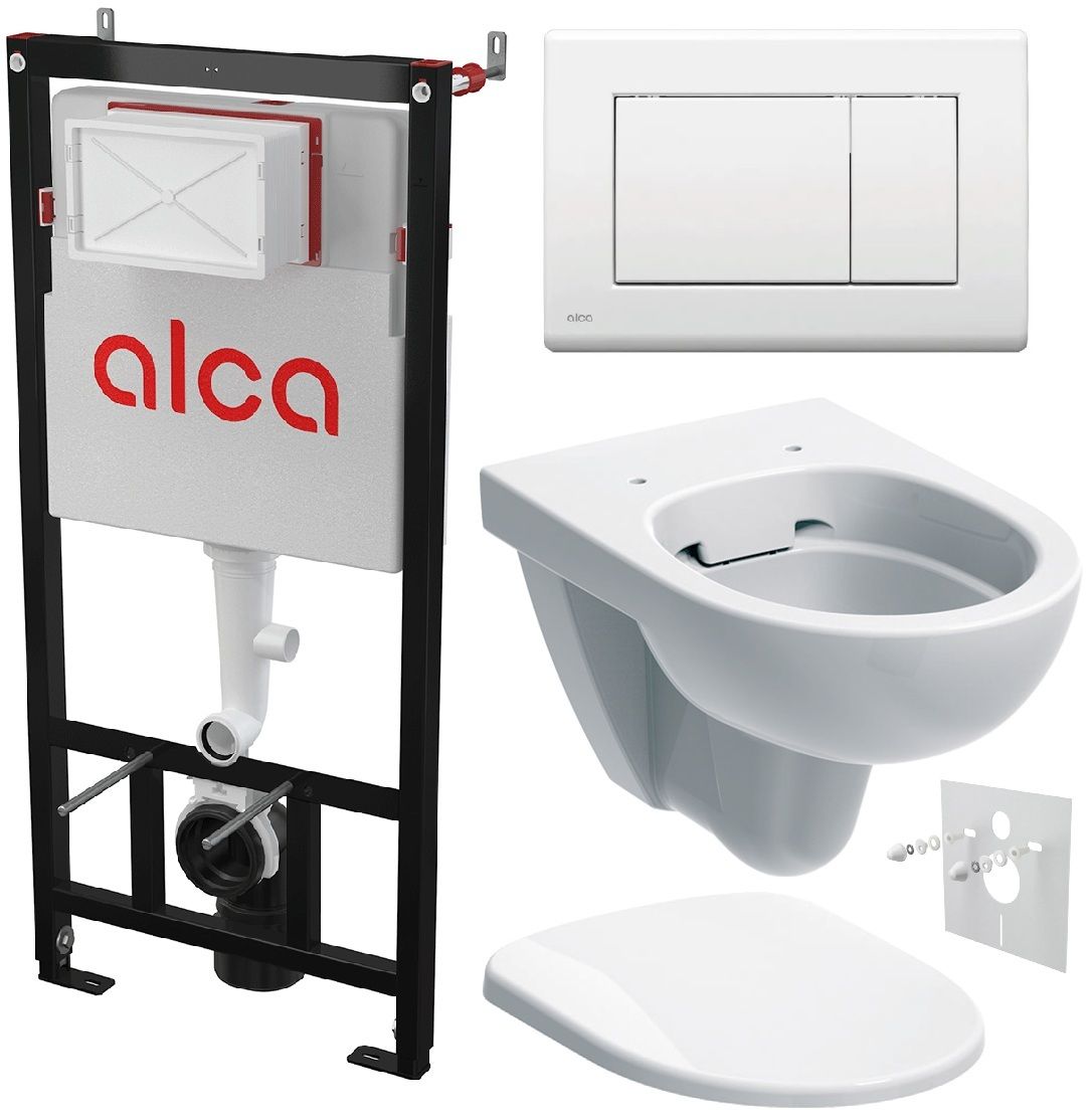 Alcadrain Set modulu do sadrokartónu, WC Geberit Selnova, doska a tlačidlo M270, biela