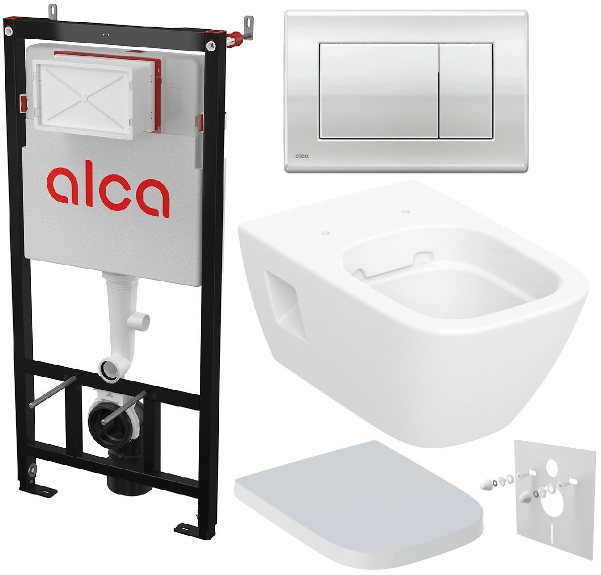 Alcadrain Set modulu do sadrokartónu, Geberit WC Selnova Square, doska a tlačidlo M271, chróm lesklé