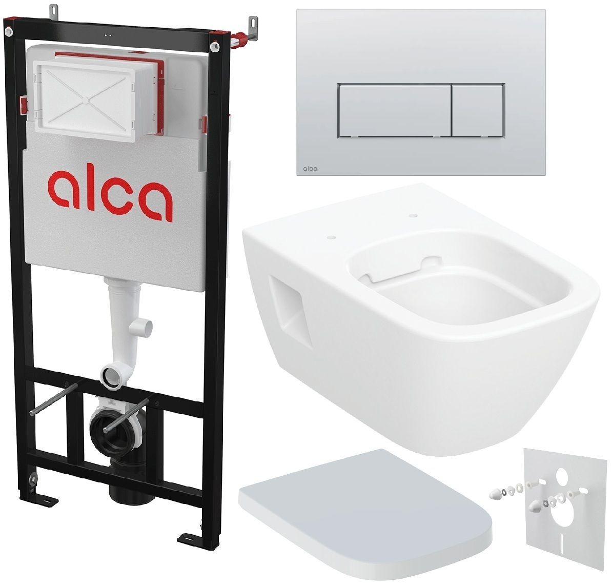 Alcadrain Set modulu do sadrokartónu, Geberit WC Selnova Square, doska a tlačidlo M572, chróm matný