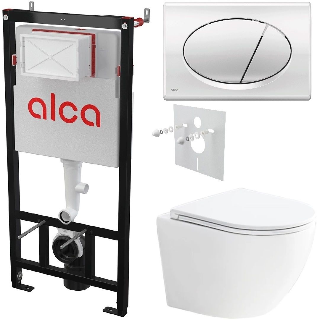 Alcadrain Set modulu do sádrokartonu, EBS WC Urban, sedátka a tlačítka M71, chrom lesk