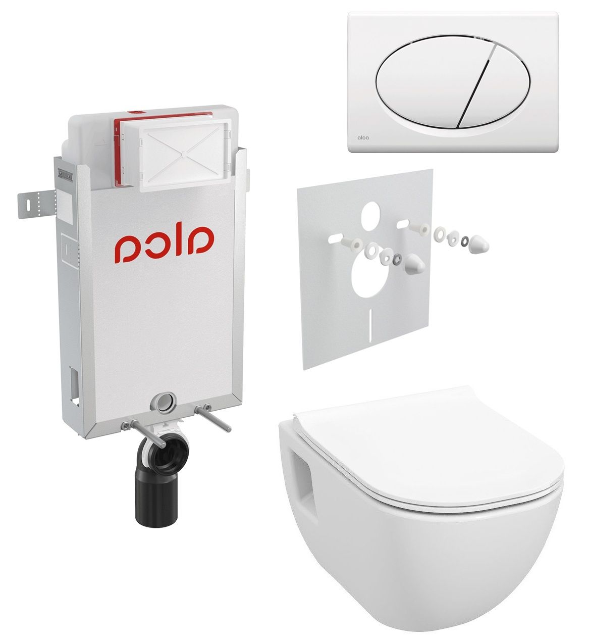 Alcadrain Set modulu k zazdění, WC EBS Diana New Rimless, sedátka a tlačítka, bílá M70