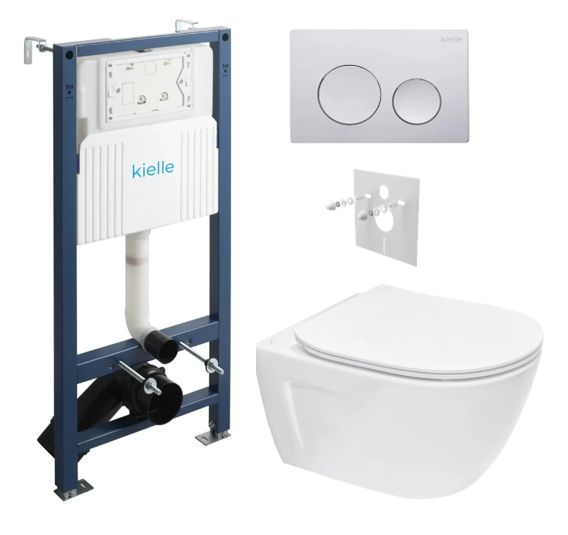 kielle Set modulu do sadrokartónu, WC Diana New a splachovacie tlačidlo, chróm lesklý