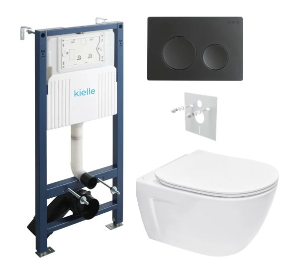 kielle Set modulu do sadrokartónu, WC Diana New a splachovacie tlačidlo, čierna matná