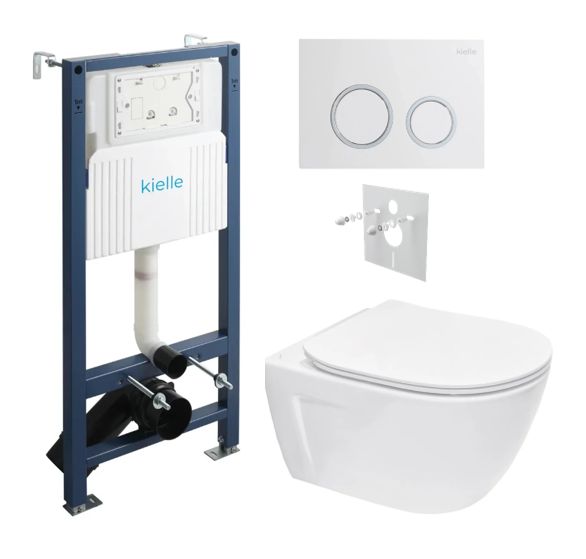 kielle Set modulu do sadrokartónu, WC Diana New a splachovacie tlačidlo, biela lesklá/chróm