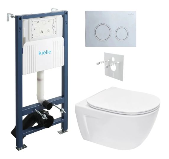 kielle Set modulu do sadrokartónu, WC Diana New a splachovacie tlačidlo, chróm lesklý