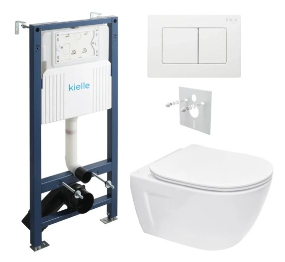 kielle Set modulu do sadrokartónu, WC Diana New a splachovacie tlačidlo, biela lesklá