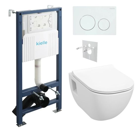 kielle Set modulu do sadrokartónu, WC Diana New a splachovacie tlačidlo, biela lesklá