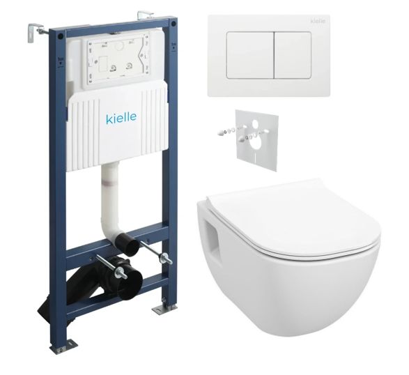 kielle Set modulu do sadrokartónu, WC Diana New a splachovacie tlačidlo, lesklá biela