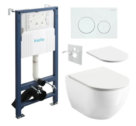 kielle Set modulu do sadrokartónu, WC Urban City a splachovacie tlačidlo, biela lesklá