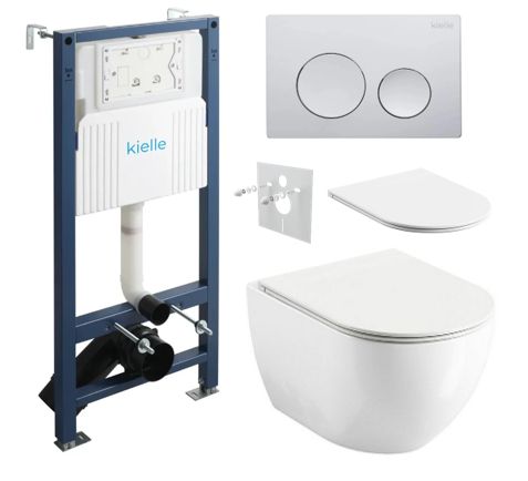 kielle Set modulu do sadrokartónu, WC Urban City a splachovacie tlačidlo, chróm lesklý