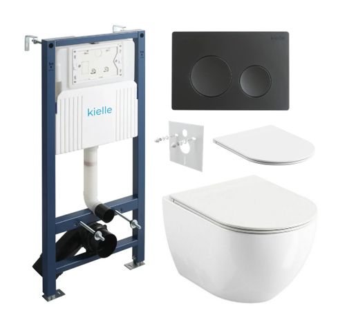 kielle Set modulu do sadrokartónu, WC Urban City a splachovacie tlačidlo, čierna matná