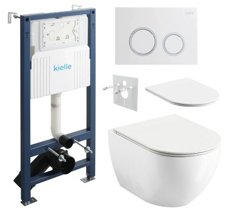 kielle Set modulu do sadrokartónu, WC Urban City a splachovacie tlačidlo, lesklá biela/chróm
