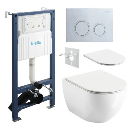 kielle Set modulu do sadrokartónu, WC Urban City a splachovacie tlačidlo, chróm lesklý