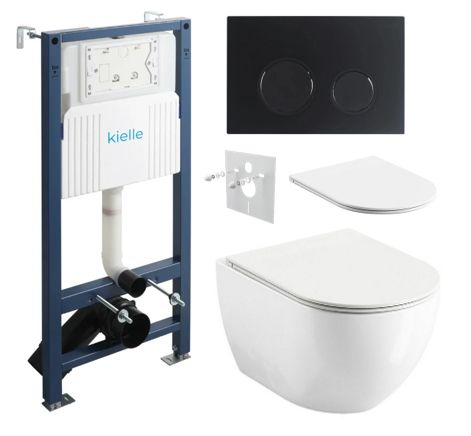 kielle Set modulu do sadrokartónu, WC Urban City a splachovacie tlačidlo, čierna matná