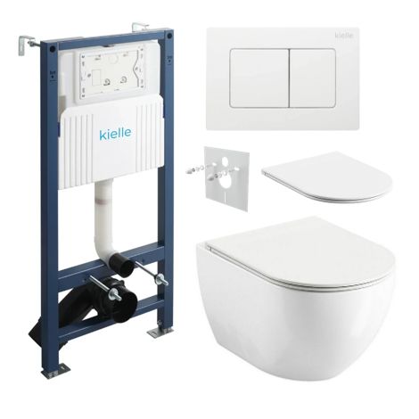 kielle Set modulu do sadrokartónu, WC Urban City a splachovacie tlačidlo, biela lesklá